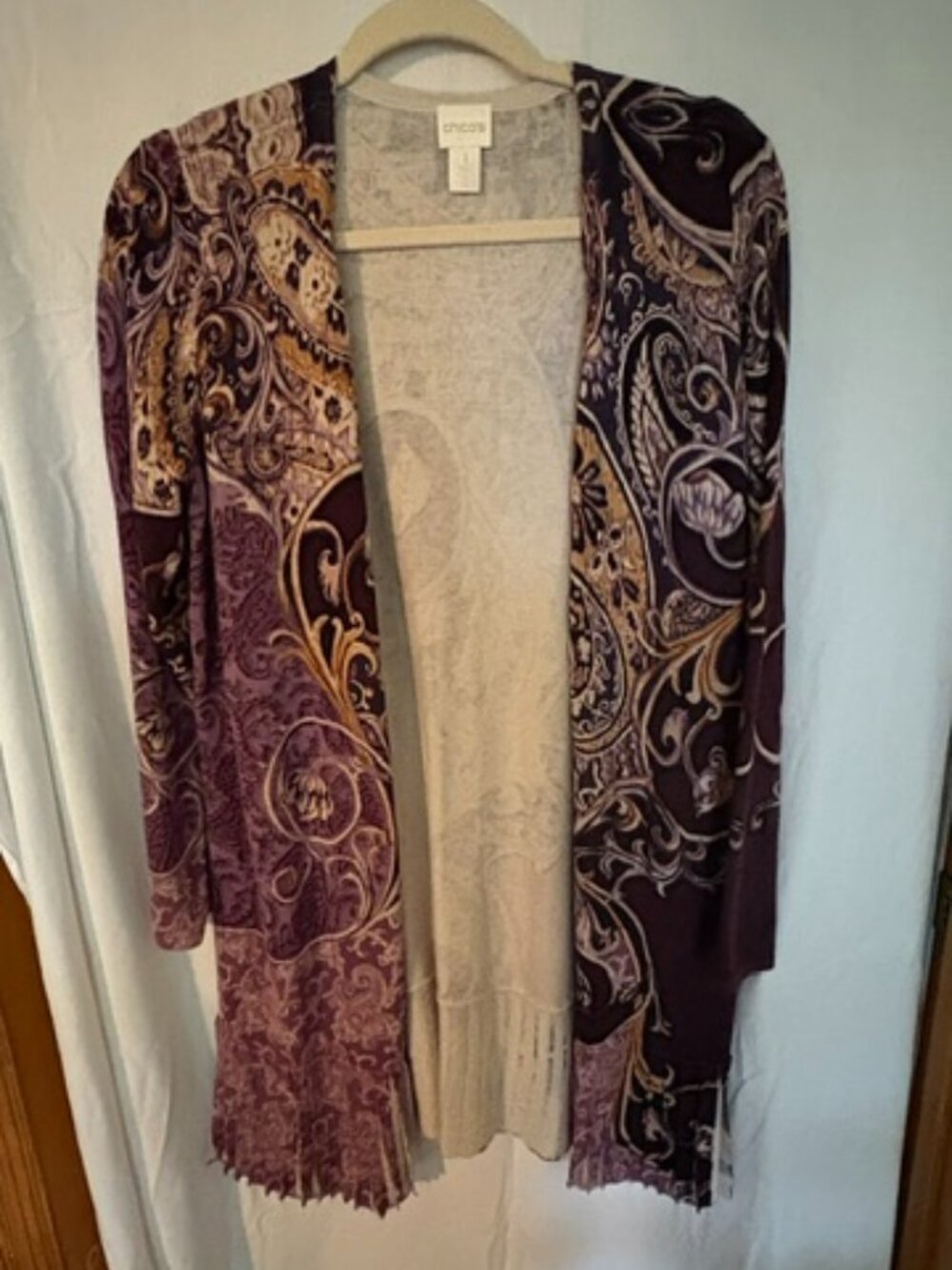 Chico's paisley open front cardigan